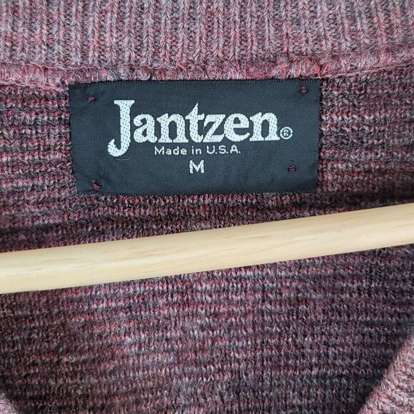 Jantzen Mens Grandpa Sweater Red Medium Ribbed Long Sleeve USA Wool Dadcore VTG - Picture 5 of 8